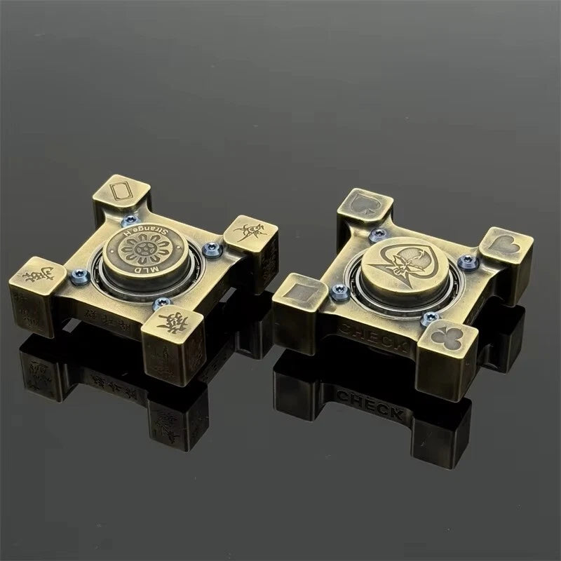 Brass Hand Spinner Retro Mahjong Pattern Poker Skull Pattern Fidget Spinner Toy 07FC0E-D4 - KOEEK
