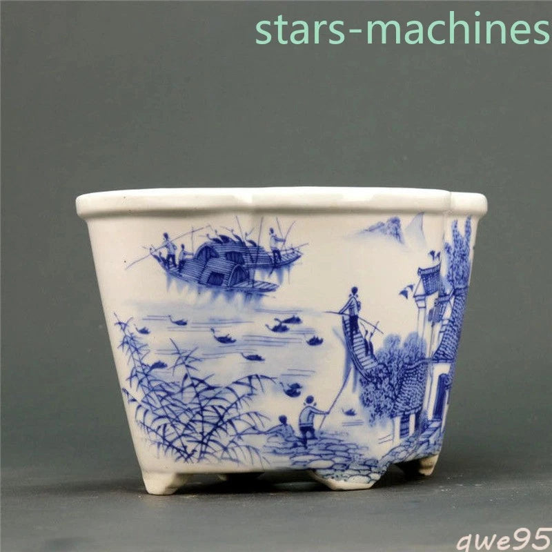 Jingdezhen Blue and White Porcelain Jiangnan Water Town Design Flowerpot 07FC0E-D4 - KOEEK