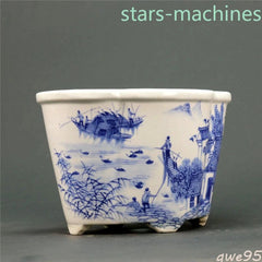 Jingdezhen Blue and White Porcelain Jiangnan Water Town Design Flowerpot 07FC0E-D4 - KOEEK
