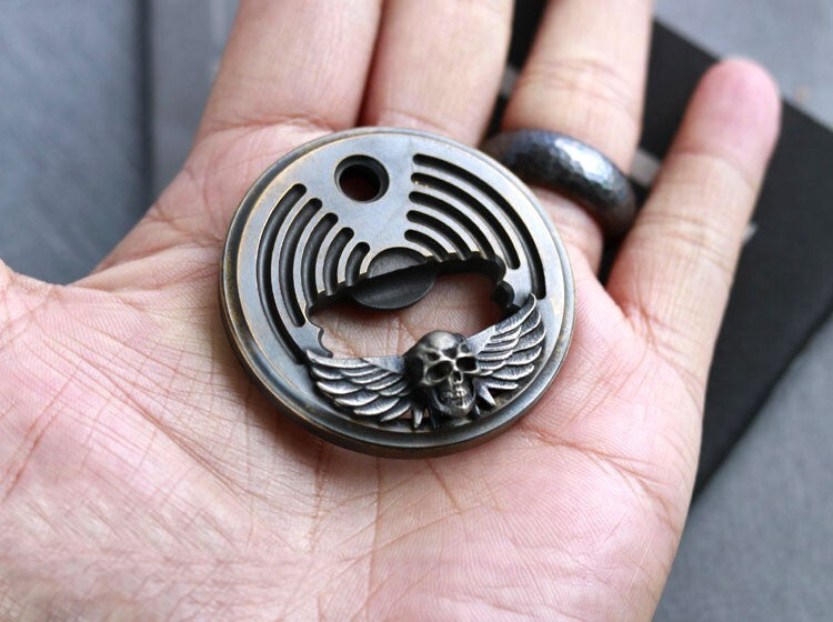 Portable Retro Brass Skull Bottle Opener Necklace Pendant Bead keychain EDC Tool 07FC0E-D4 - KOEEK