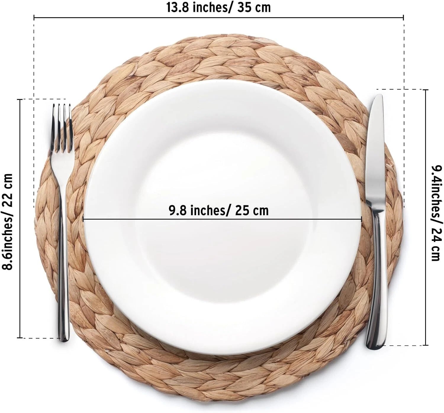 6 Pack, Round Woven Placemats, Natural Hyacinth Wicker Placemats 07FC0E-D4 - KOEEK