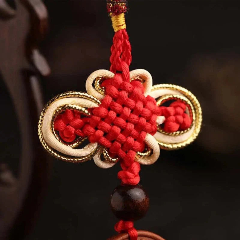 Peach Wood Handcarved Buddha Statue Tassel Amulet Pendant Guanyin Keychain 07FC0E-D4 - KOEEK