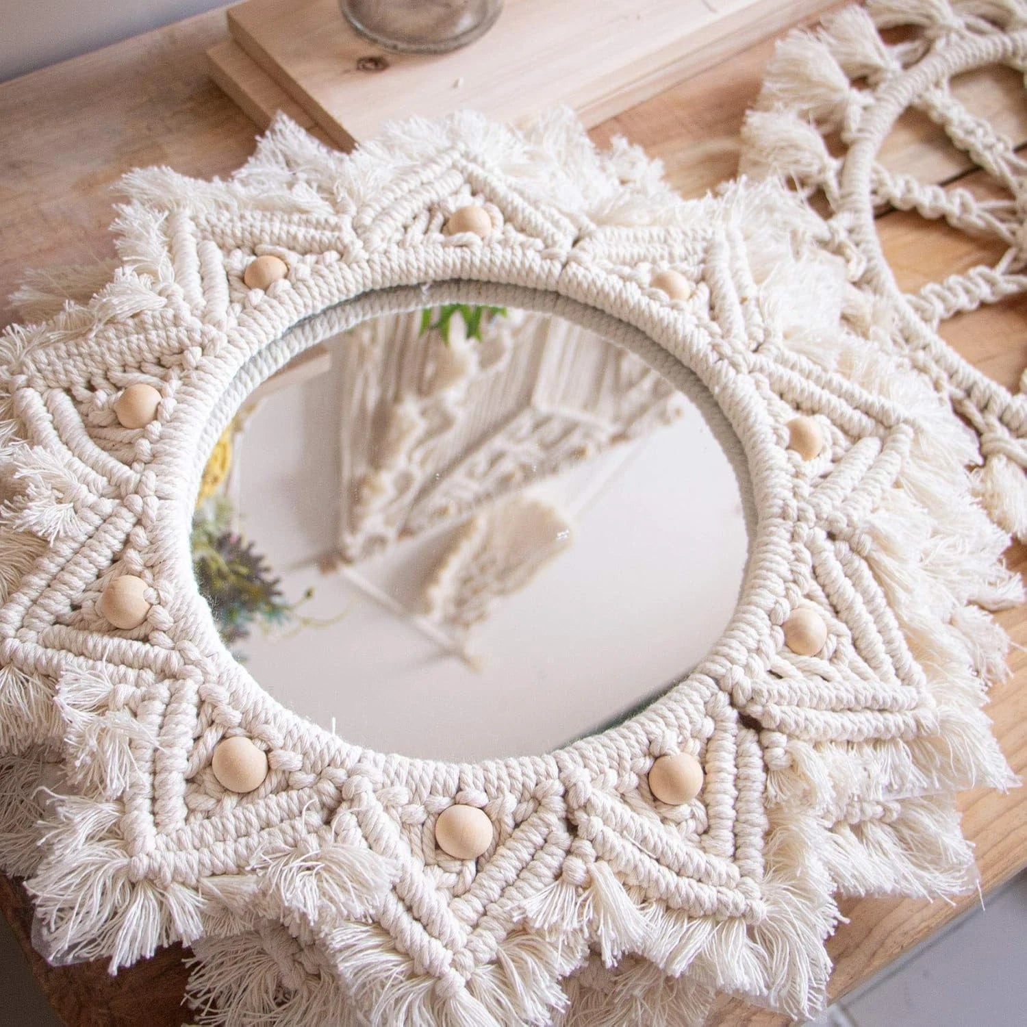 Boho Wall Decor Mirror Circle Hanging Mirror for Bedroom Living Room Home Decor 07FC0E-D4 - KOEEK