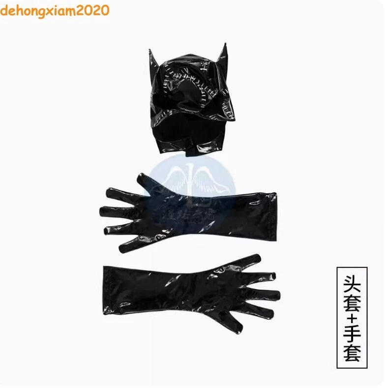 Women Fullbody Black Catwoman PU Costume Cloth Mask Whip Zipper Patch Halloween 07FC0E-D4 - KOEEK