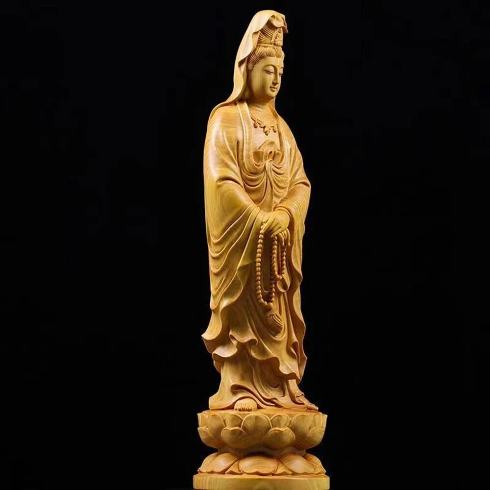 Wood Carving Figurine of Avalokitesvara Buddhist Buddha Statue Aesthetic Decor 07FC0E-D4 - KOEEK