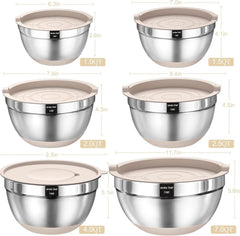 Mixing Bowl Set with Sealed Lid, 26 Piece Stainless Steel Khaki Bowl Set. 07FC0E-D4 - KOEEK