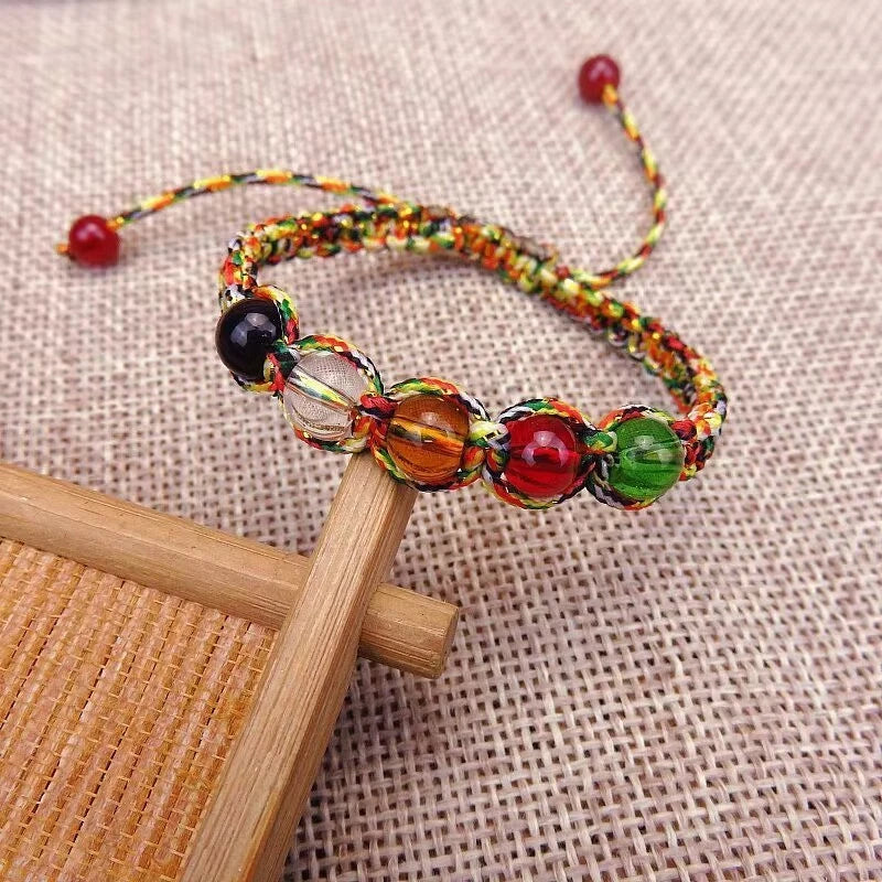 Dragon Boat Festival Five Color Handmade Red Cord Bracelet Five Elements Beads 07FC0E-D4 - KOEEK