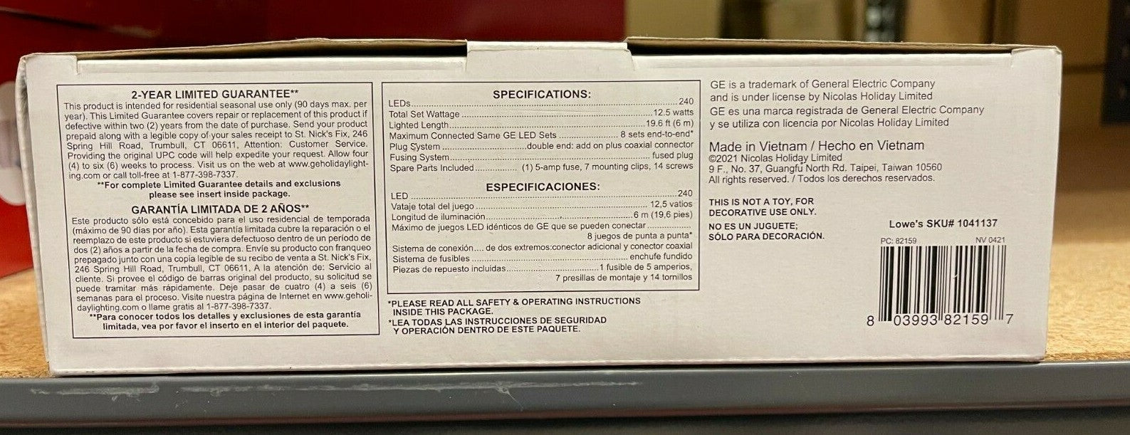 GE StayBright 240-Light 19.6-ft Red Integrated LED Christmas Tape Lights GE - KOEEK