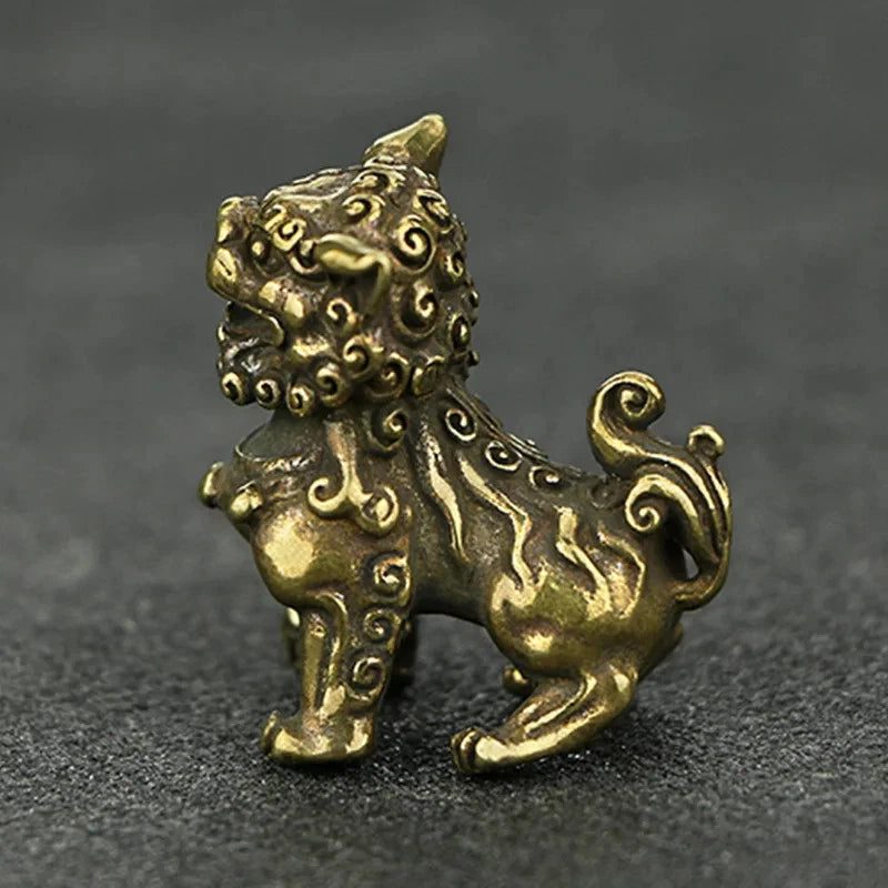 1pair Chinese Retro Copper Handcarved Auspicious Lions Statue Fengshui Ornament 07FC0E-D4 - KOEEK