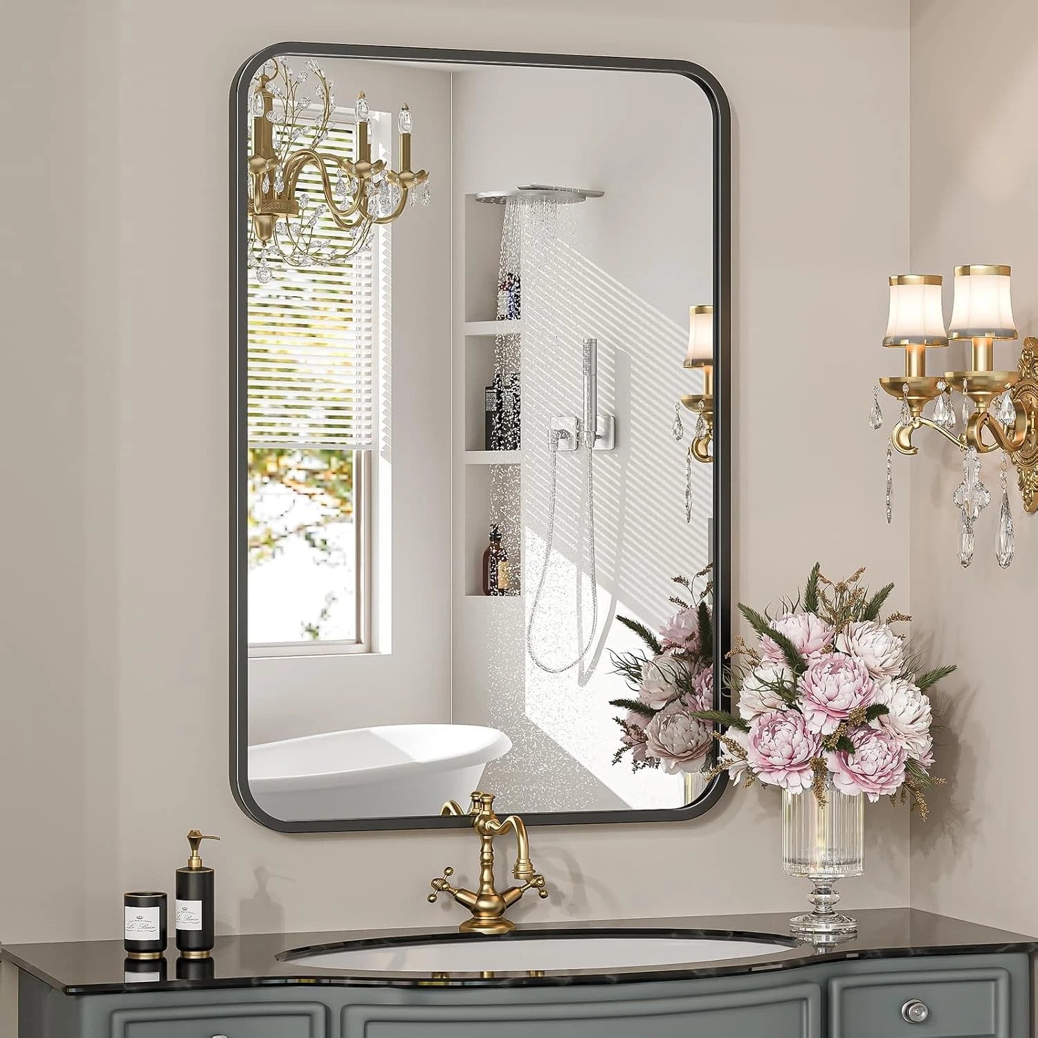 16x24 Black Rectangle Bathroom Mirrors for Over Sink, Bathroom Vanity Mirror 07FC0E-D4 - KOEEK