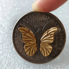 Movable Mechanism Coin " Gold Butterfly" Plated Amazing Hobo Art 07FC0E-D4 - KOEEK