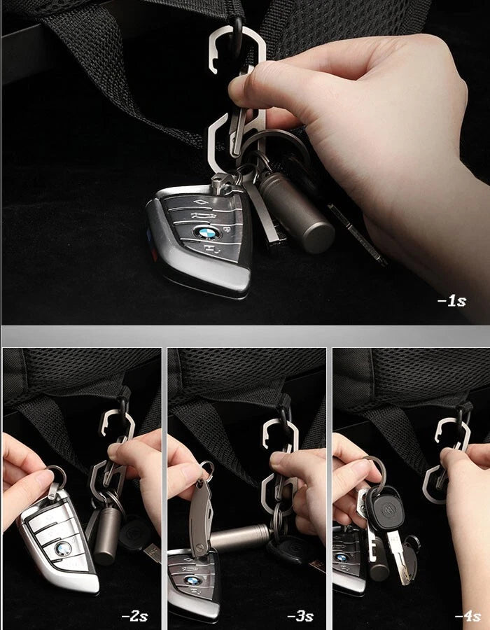 EDC Titanium Alloy Mechanical Keychain Carabiner Belt Clip Storage Keyrings Tool 07FC0E-D4 - KOEEK