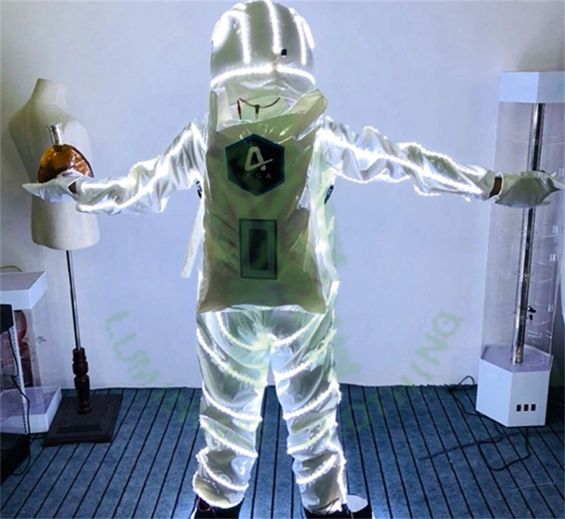 LED Astronaut Costume Suit Illuminated Party Glow Light Cloth Performance Helmet 07FC0E-D4 - KOEEK