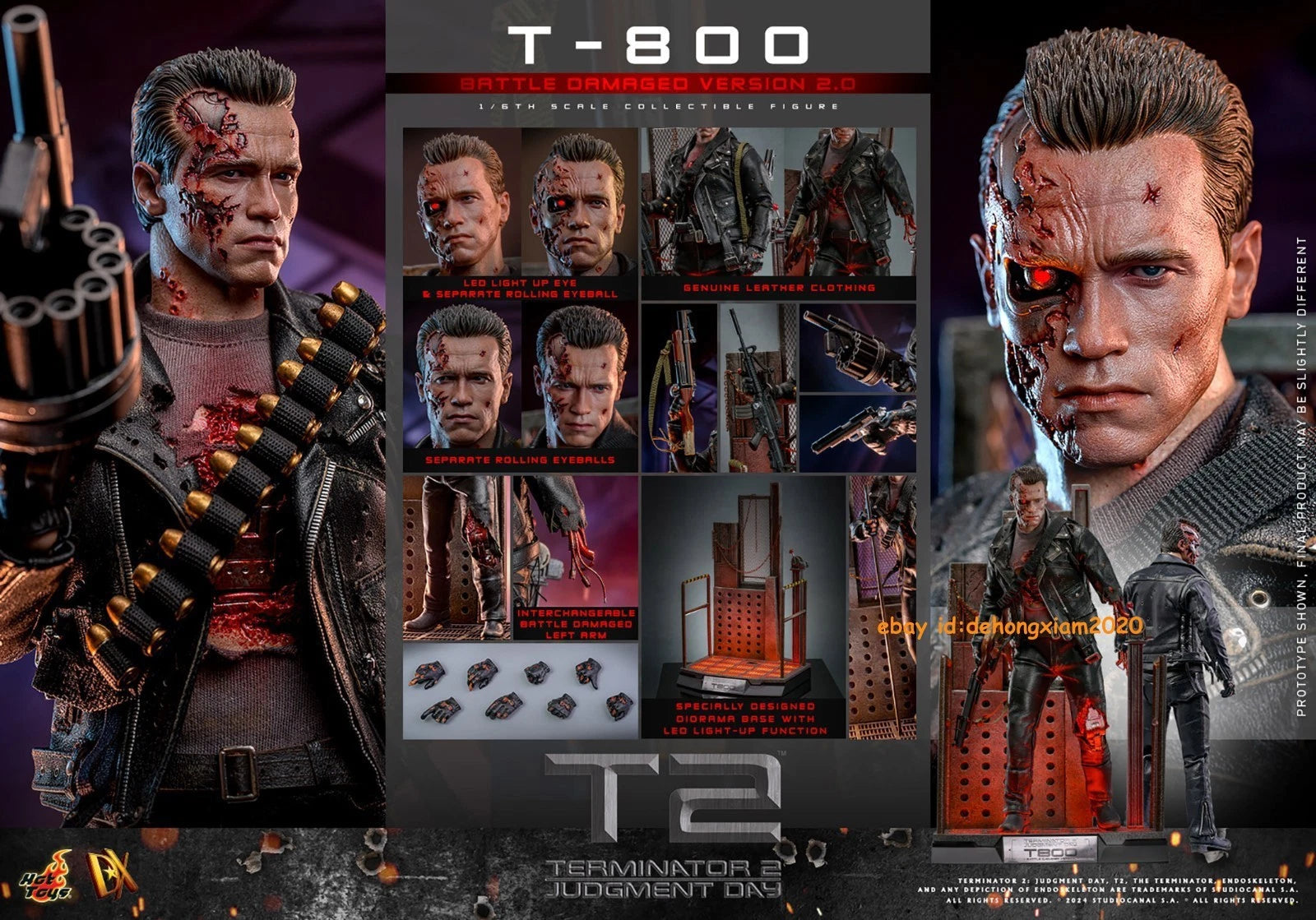 1/6 Hot Toys T-800 Battle-Damaged 2.0 Terminator 2 Scale DX46 Figure HOT_TOYS - KOEEK
