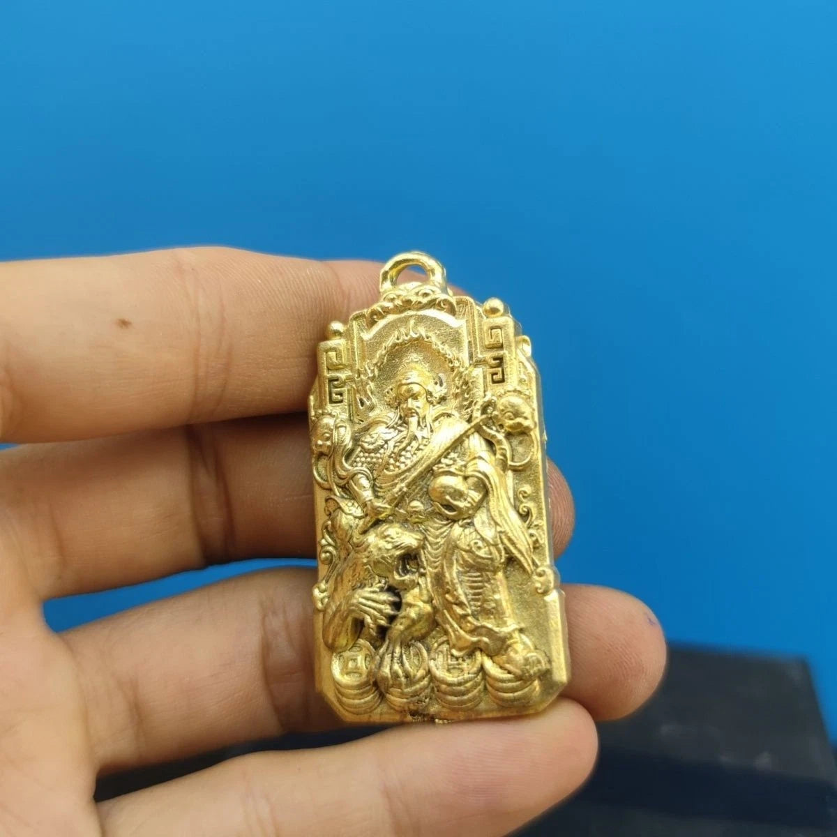 Brass Taoist Zhao Gongming Wealth God Pendant Tag Talisman Keychain Charm 07FC0E-D4 - KOEEK