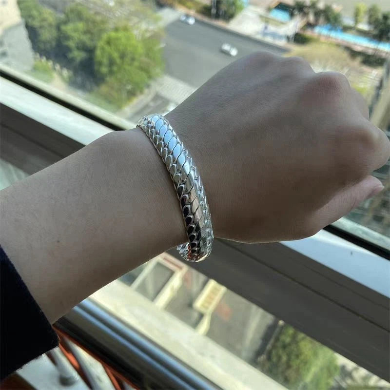 Pure S999 Fine Silver Chain 10mm 12mm 14mm Cuban Curb Link Bracelet 7.1-8.7inch 07FC0E-D4 - KOEEK
