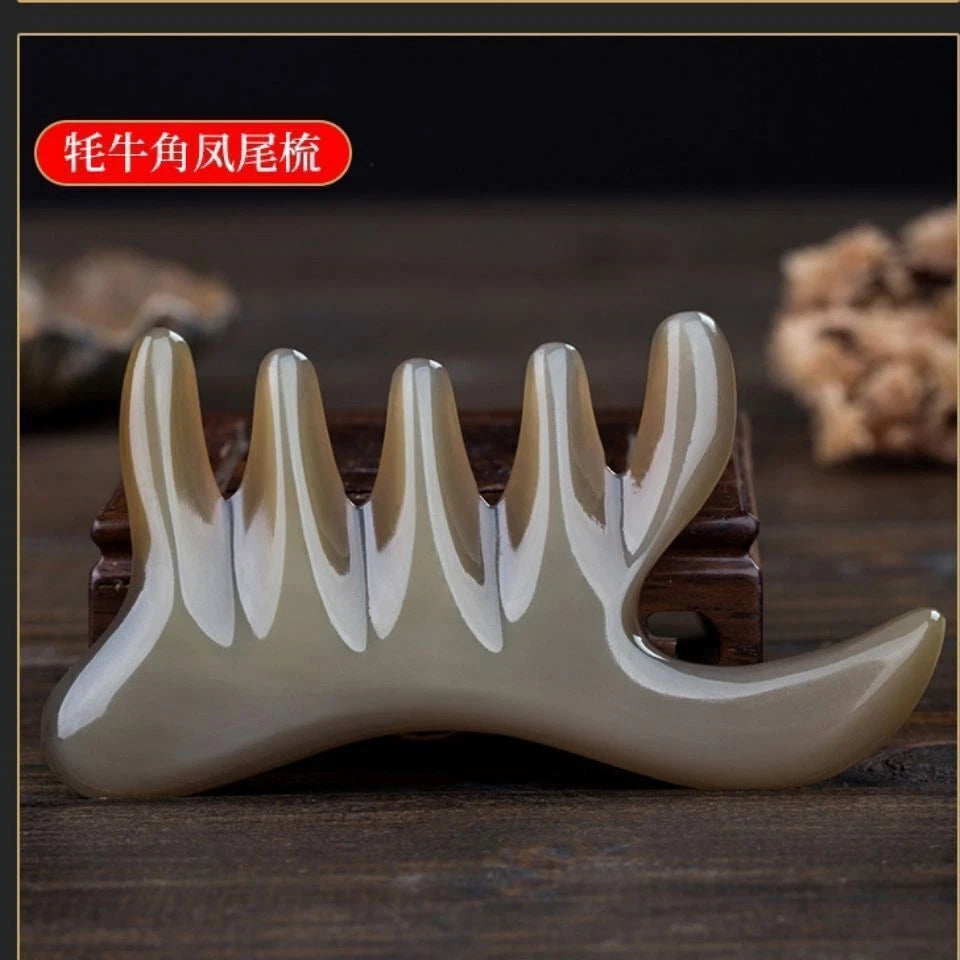 Natural White Yak Horn Head Massage Meridian Comb Gua Sha Board 天然白牦牛角头部按摩经络梳 07FC0E-D4 - KOEEK