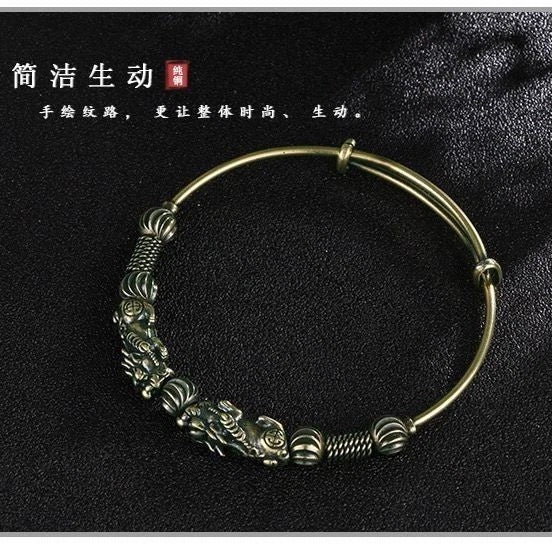 Vintage Brass Bracelet Ethnic Style Pixiu Hand Bead Creative Metal Bangle 07FC0E-D4 - KOEEK