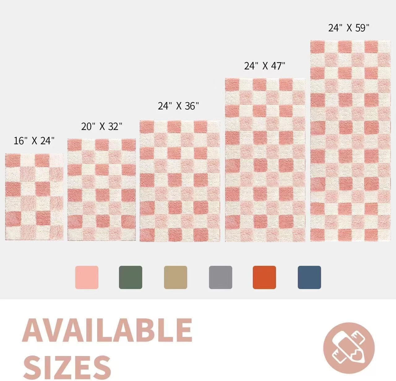 Checkered Bath mats for Bathroom Non Slip, Fluffy Absorbent Microfiber Bath mat 07FC0E-D4 - KOEEK