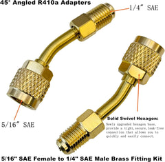 new R410a Adapter for Mini Split 2 Straight + 2 Angled +2 Tank Adapters, Brass 07FC0E-D4 - KOEEK
