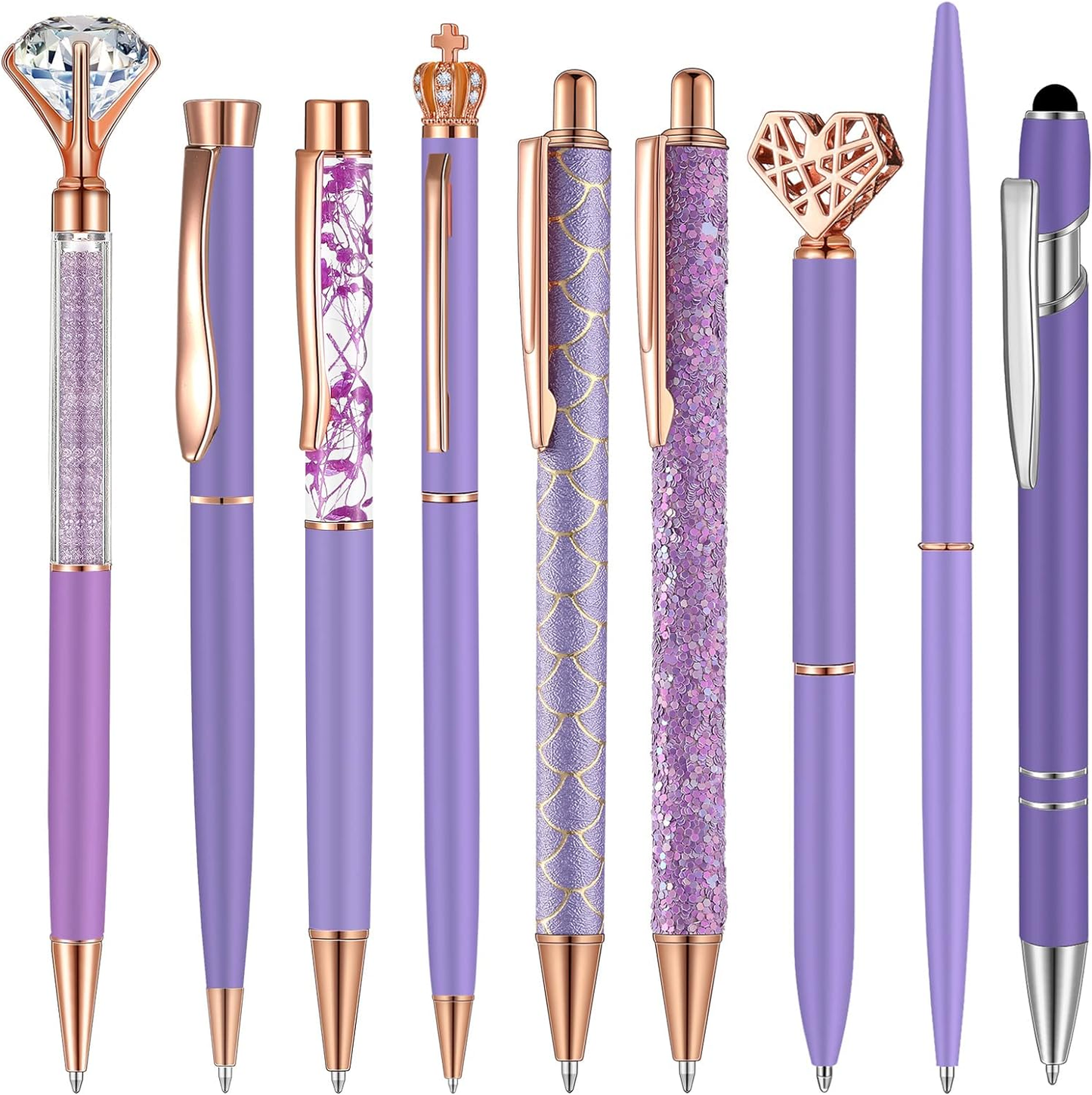 ny 9 Stk Kuglepenne Sæt Metal Crystal Diamond Pen Glitter Pen til Journaling Bl