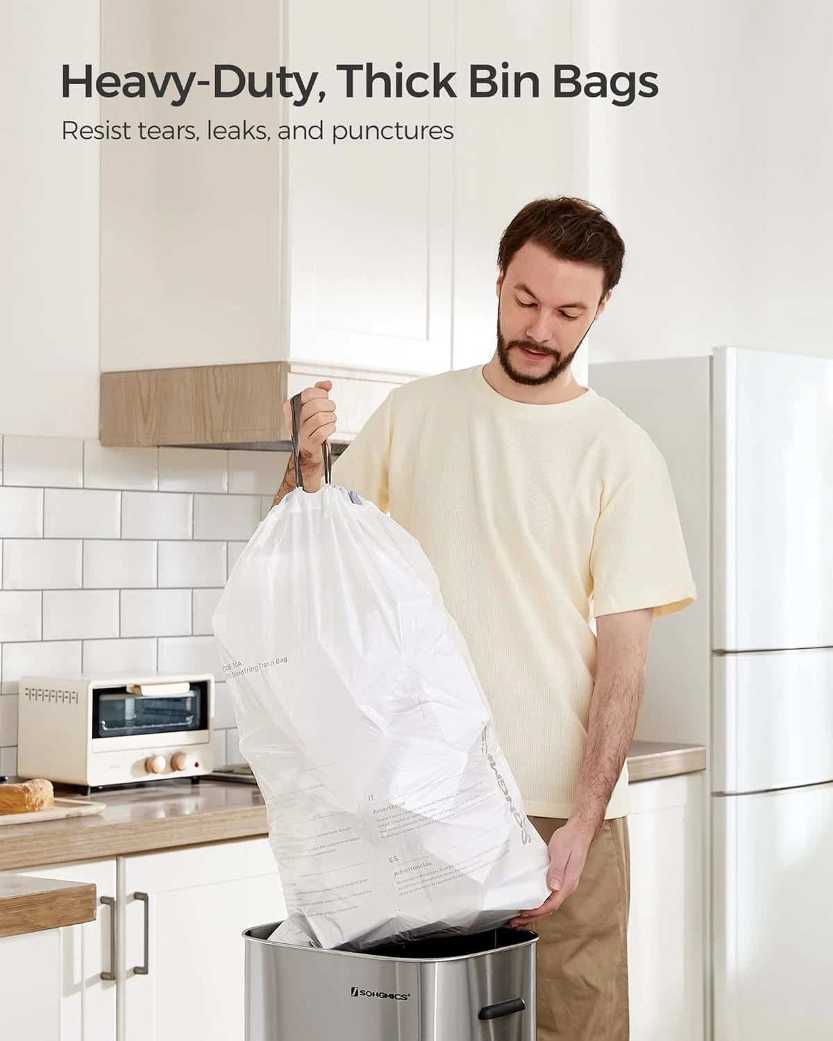 180 pull-string kitchen garbage bags, 4 rolls, white 07FC0E-D4 - KOEEK