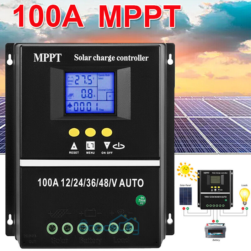 ny 12/24V 80/100A MPPT Solar Charge Controller Panel Batteri LCD Regulator Dual USB