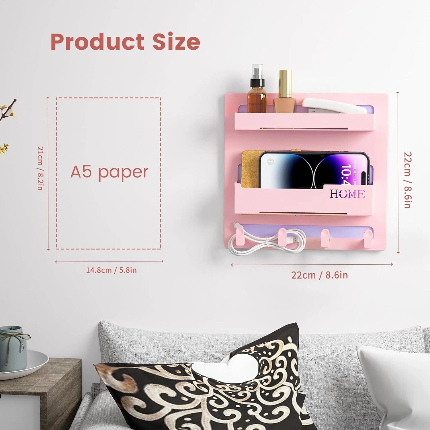 Floating Shelves for Bedside Shelf Accessories Organizer, Wall Mount Self Stick 07FC0E-D4 - KOEEK