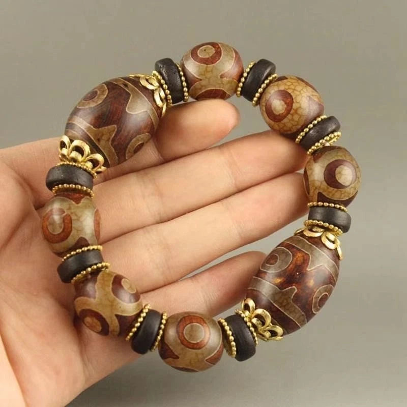 Three Eye Dzi Bead Bracelet Raw Stone Agate Buddhist Prayer Beads Men Jewelry 07FC0E-D4 - KOEEK
