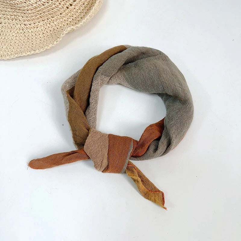 Womens  Flax Linen Colorful Stripe Bandana Neck Wrap Soft Neckerchief Scarf 07FC0E-D4 - KOEEK