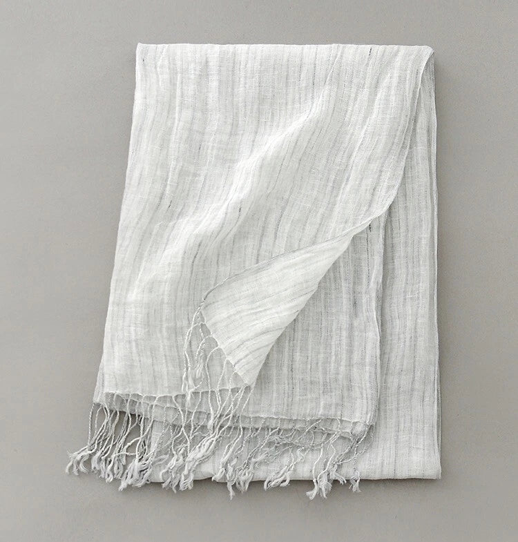 Mens  Flax Linen Scarf Breathable Tasseled Striped Shawl Unisex Neckerchief 07FC0E-D4 - KOEEK