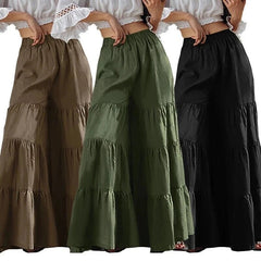 Vintage Solid Womens Wide Leg Elegant Casual Long Pants Elastic Waist Trouser 07FC0E-D4 - KOEEK