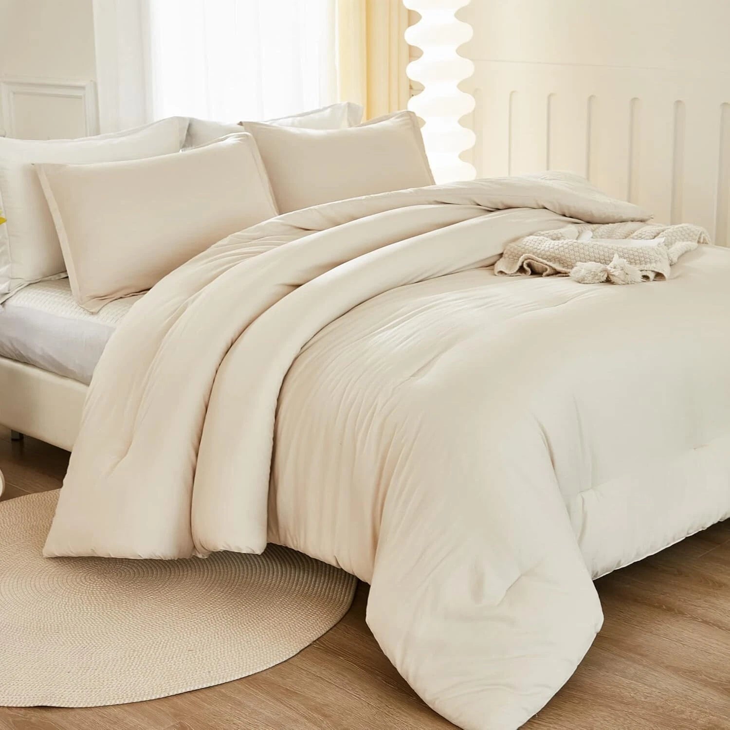 King Size Beige Comforter, 3-Piece Lightweight Bedding Comforter Set 07FC0E-D4 - KOEEK