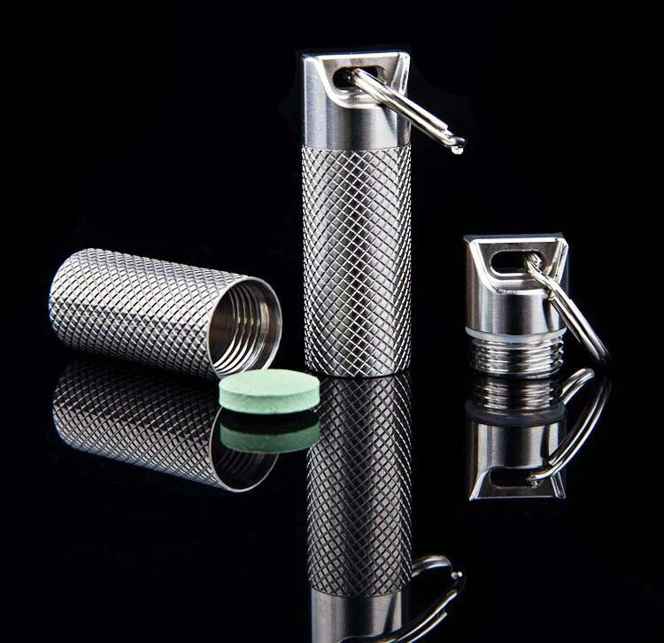 Titanium Waterproof Pill Box Mini Case Bottle Storage Keychain Outdoor EDC Tool 07FC0E-D4 - KOEEK