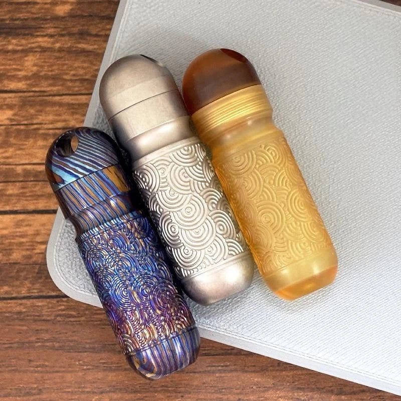 PEI Titanium Damascus Pill Holder Case Container Organizer Waterproof EDC Boxes 07FC0E-D4 - KOEEK
