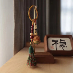 Peach Wood Handcarved Koi Gourd Keychain Buddha Bead Amulet Auspicious Pendant 07FC0E-D4 - KOEEK