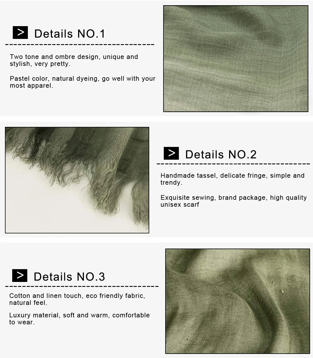 Casual Linen Scarf Lightweight Natural Head Wrap Cotton Shawl with Color Atta... 07FC0E-D4 - KOEEK