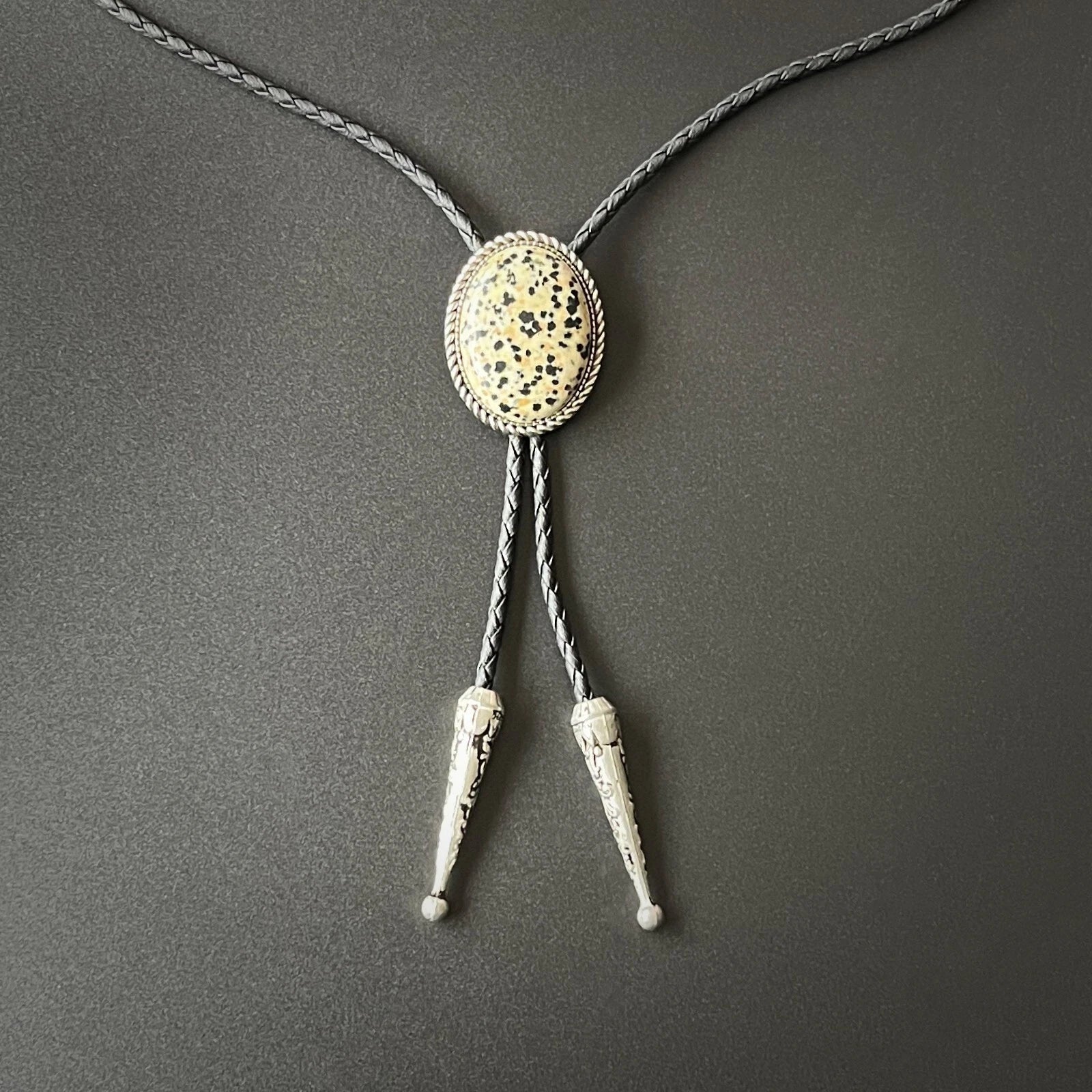 Natural Spotted Stone Bolo Tie Western Cowboy Vintage PU Rope Wedding Necklace 07FC0E-D4 - KOEEK