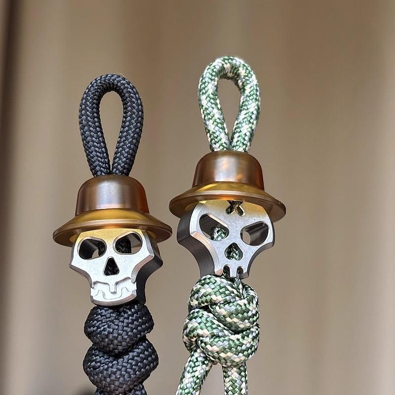 Titanium PEI Skull Knife Lanyard Bead Paracord Keychain Pendant EDC Charm DIY 07FC0E-D4 - KOEEK