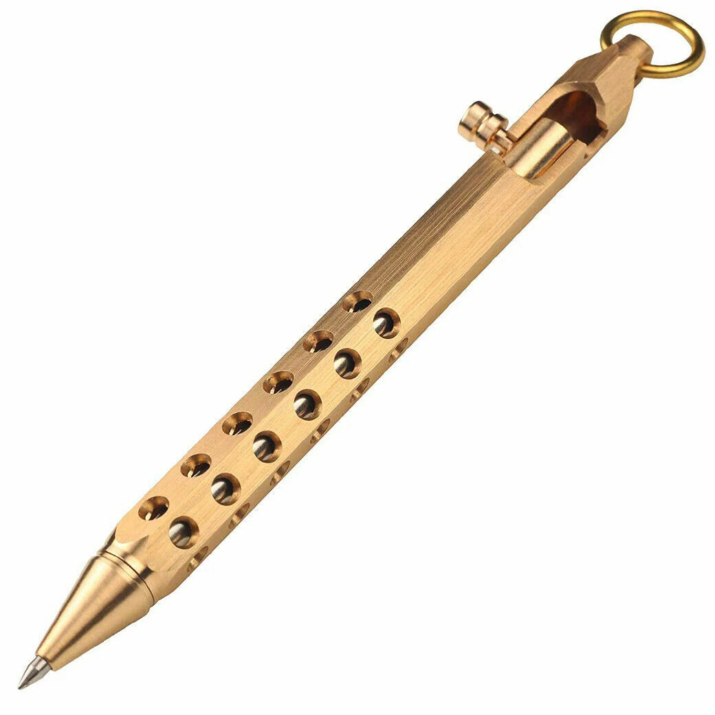 Six-Edge Solid Brass Pen Practical Pen Signature Pen Ball Pen with Key Ring EDC 07FC0E-D4 - KOEEK