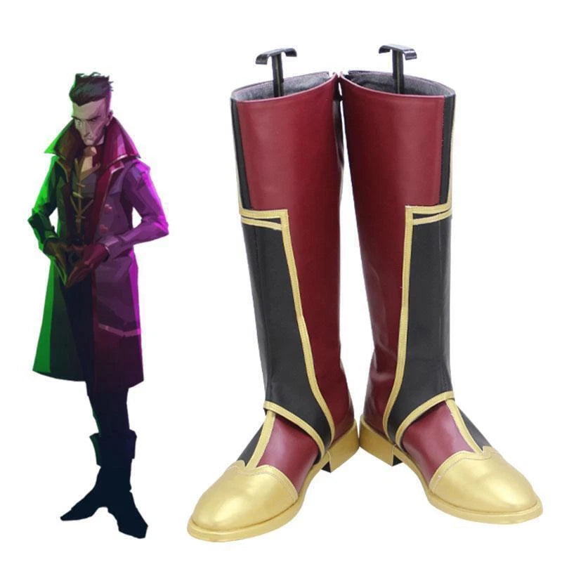 Cosplay LOL Arcane Silco Shoes Female Or Male Wine Red And Black Leather Boot 07FC0E-D4 - KOEEK