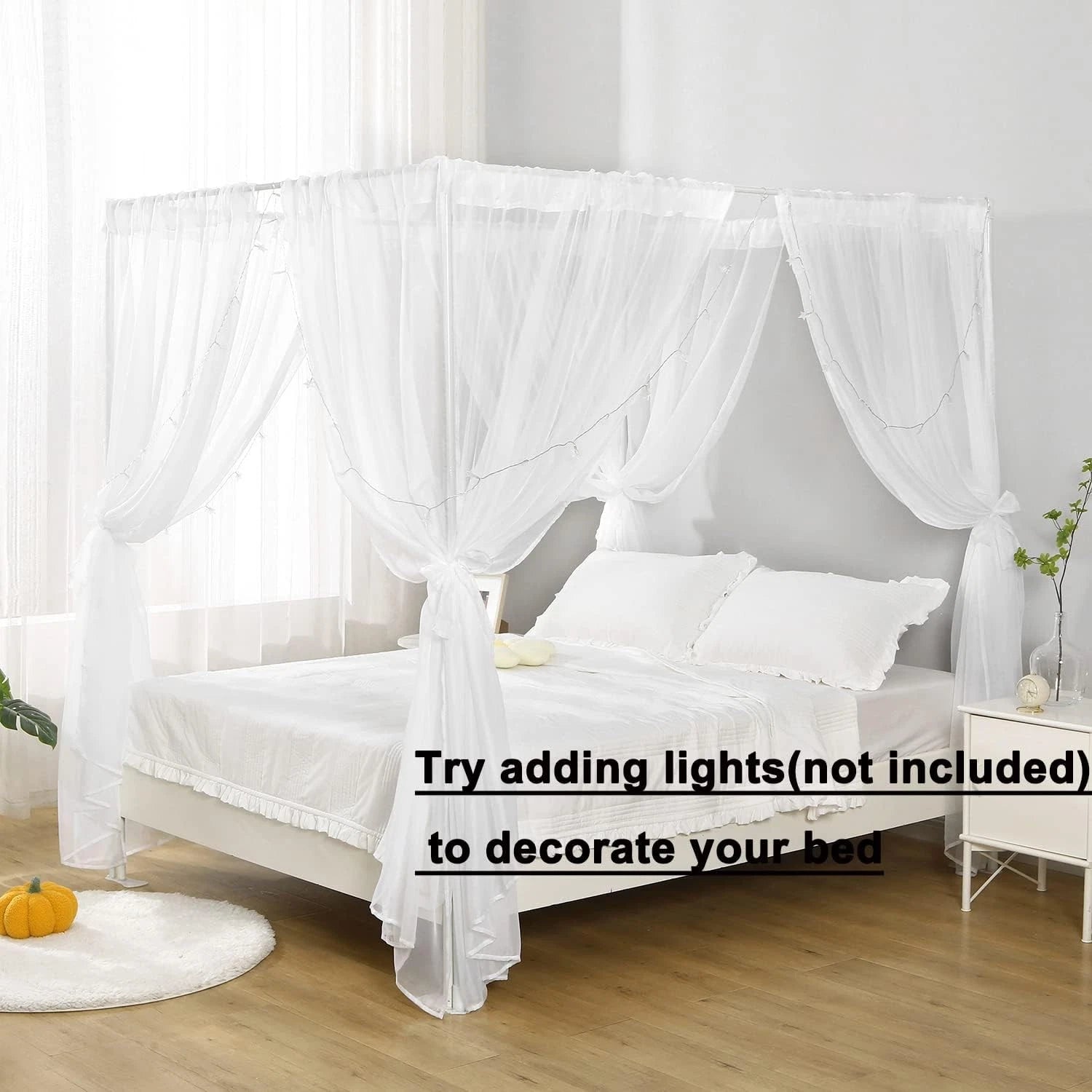 White Canopy Bed Curtain for Queen Bed,Soft Bed Canopy Scarf (Queen, White) 07FC0E-D4 - KOEEK