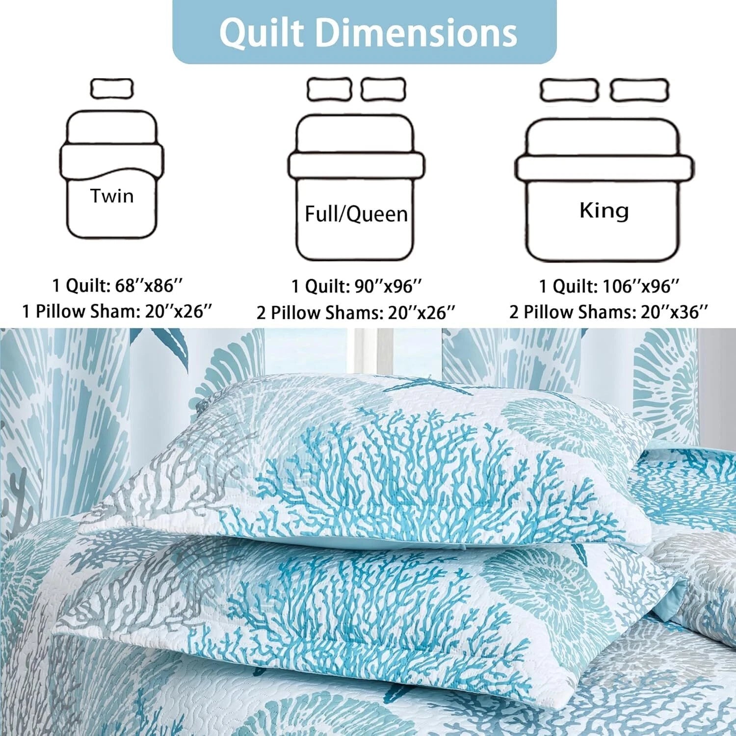 3 Piece Coastal Quilt Sets King Size - Reversible Microfiber Quilts with 2 Shams 07FC0E-D4 - KOEEK