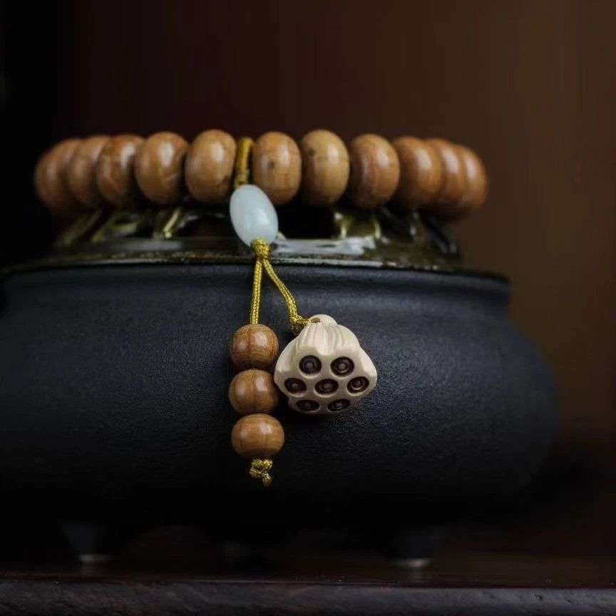 Liudao Wood Mala Bracelet 10mm Sandalwood Prayer Beads Unisex Handmade Gift 07FC0E-D4 - KOEEK