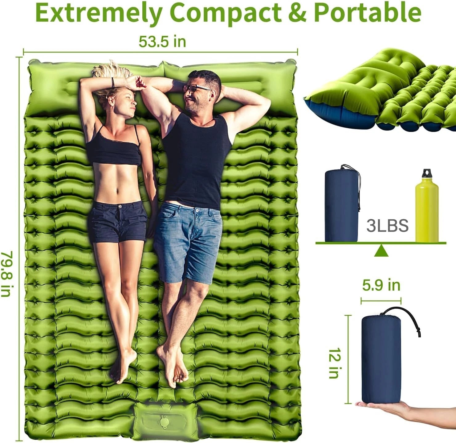 Double Sleeping Pad -Self Inflating Extra Thick Double Sleeping Pad with Pillow 07FC0E-D4 - KOEEK