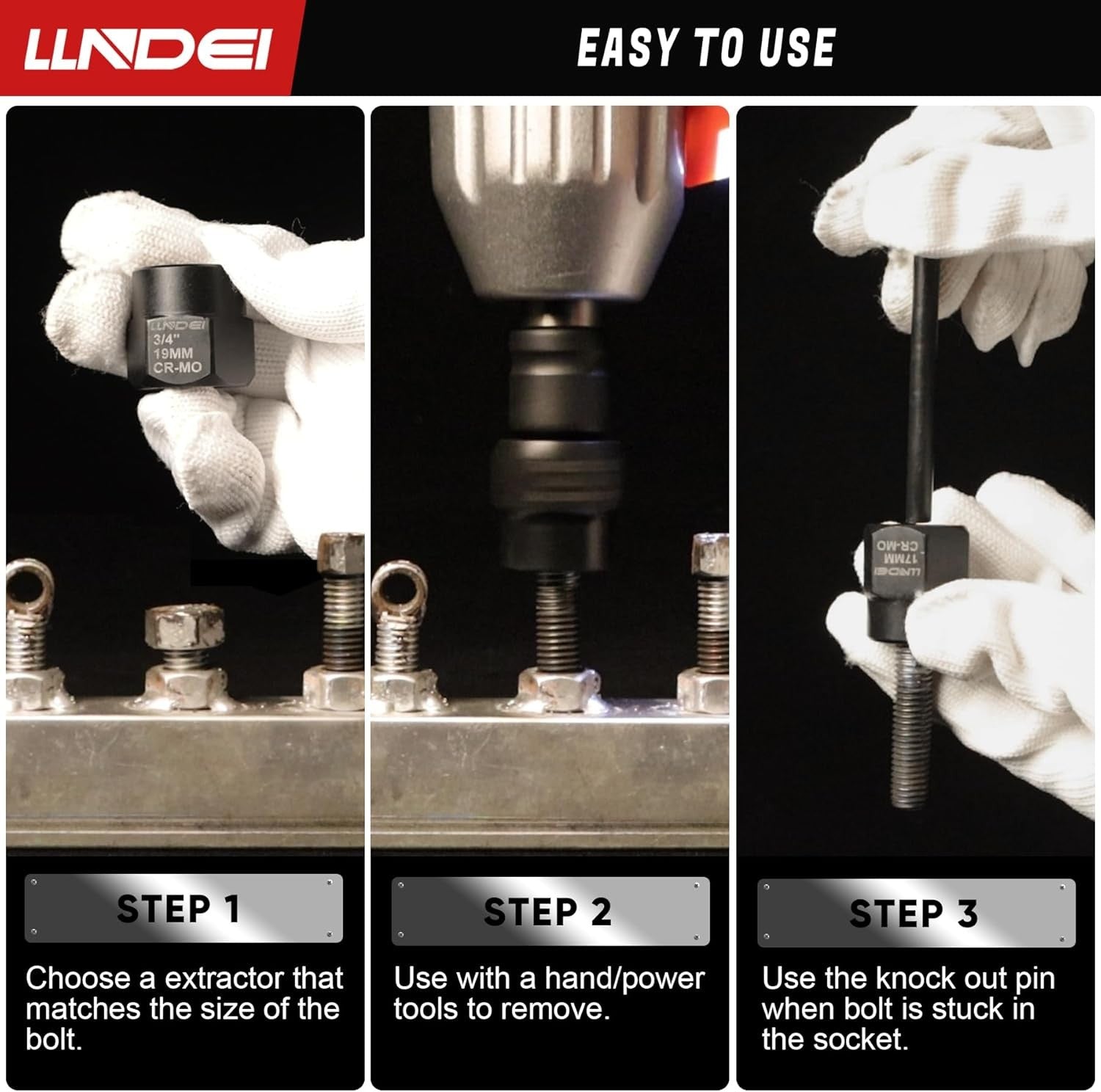 new LLNDEI Bolt Extractor Kit, 15PCS Easy Out Stripped Lug Nut 15PCS, Black LLNDEI - KOEEK