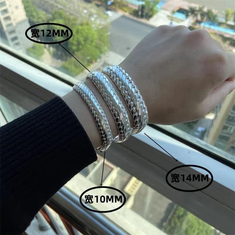 Pure S999 Fine Silver Chain 10mm 12mm 14mm Cuban Curb Link Bracelet 7.1-8.7inch 07FC0E-D4 - KOEEK
