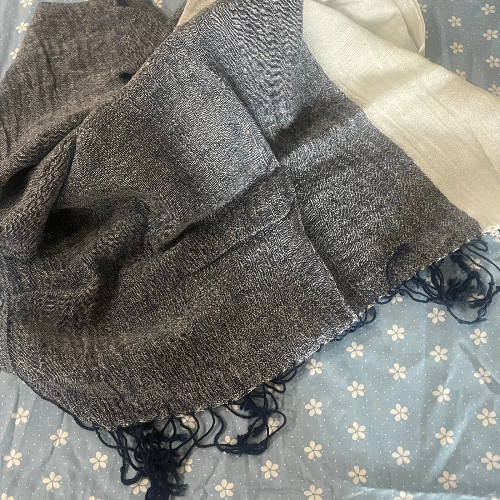 Mens Flax Linen Scarf Gray White Breathable Unisex Shawl Neckerchief Scarves 07FC0E-D4 - KOEEK