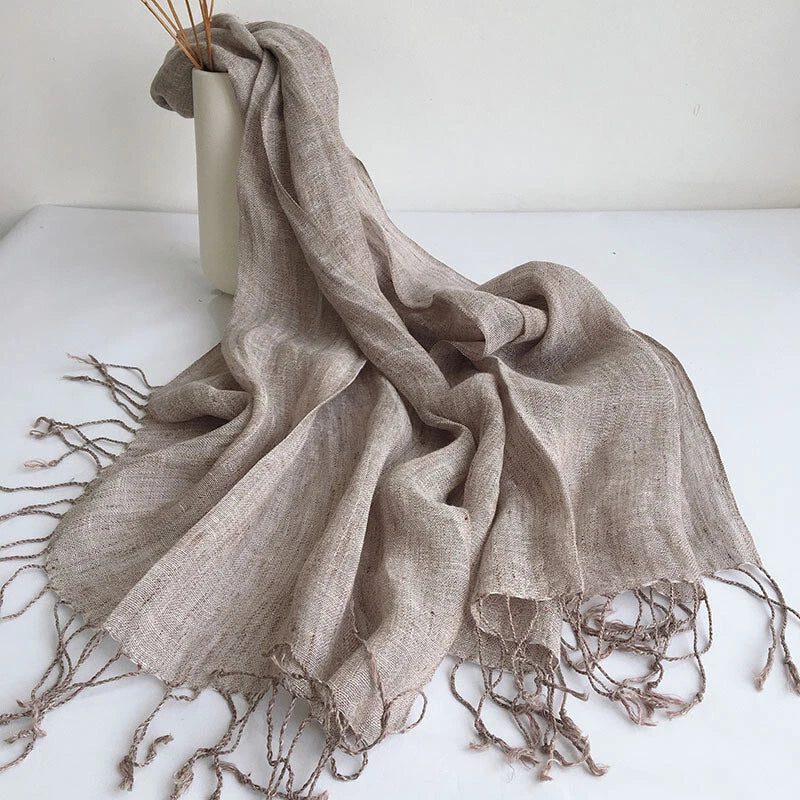 Hot Mens Flax Linen Scarf Breathable Tasseled Solid Shawl Bandana Neckerchief 07FC0E-D4 - KOEEK