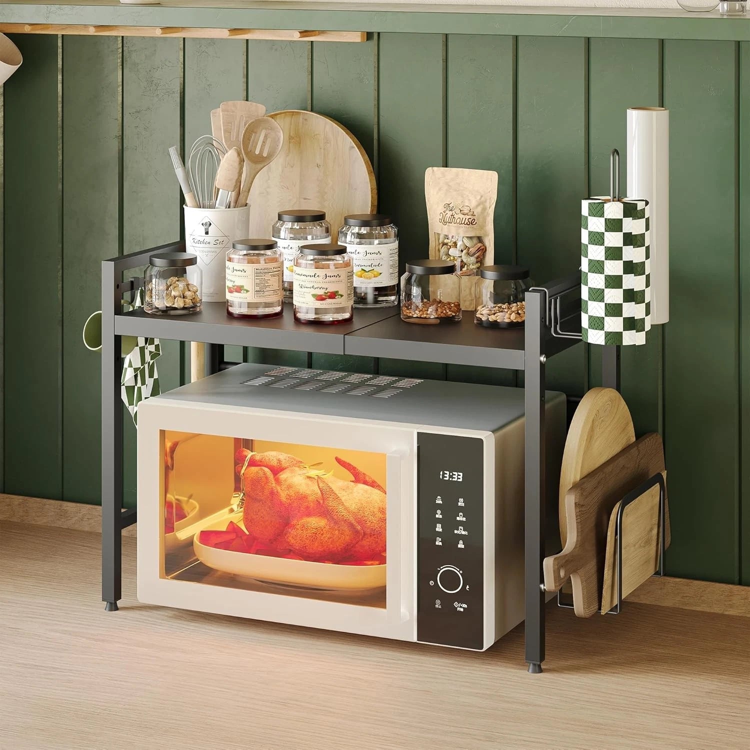 Expandable microwave stand, two-tier metal kitchen countertop storage rack 07FC0E-D4 - KOEEK
